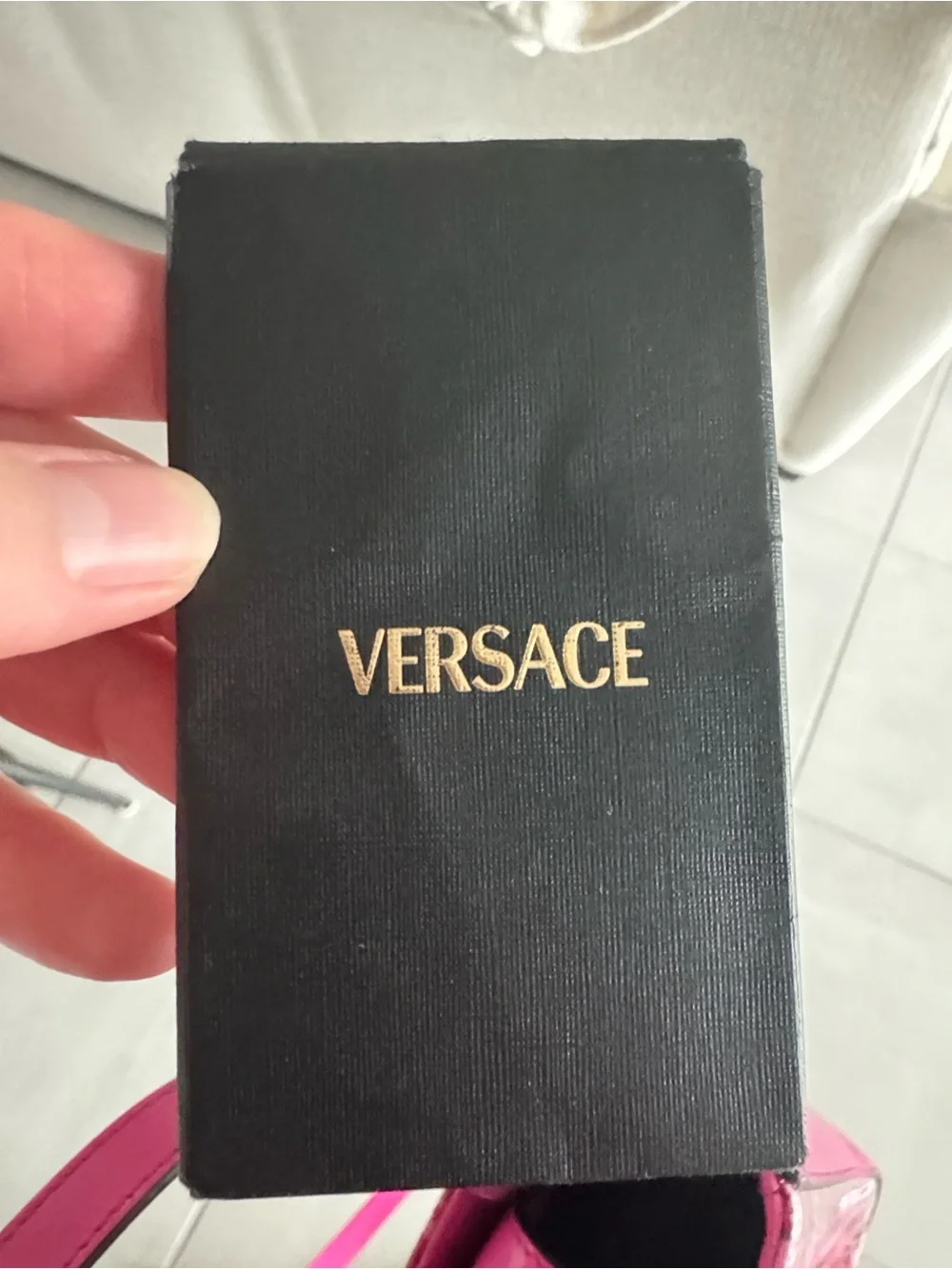 Versace Pink Glossy Tweed and Leather-Trim Two Way Bag with Gold Medusa EEEUC